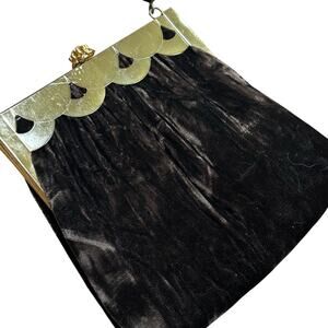 Vintage Harry Levine brown velvet evening bag top handle purse floral bead clasp